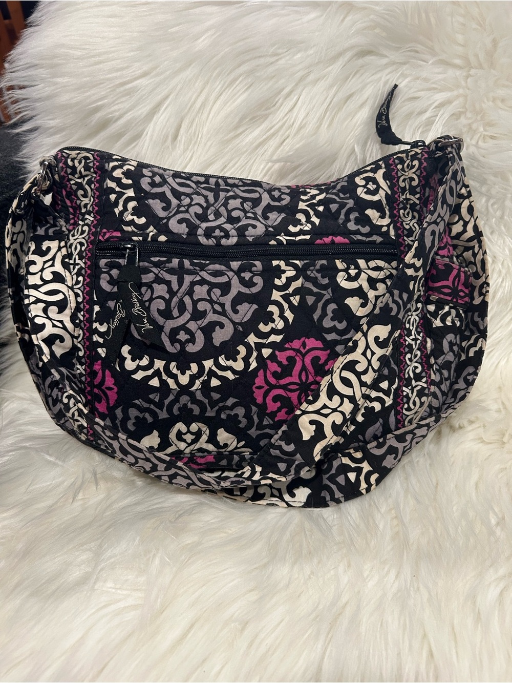 Vera Bradley Black Pink and gray Scroll Quilted Shoulder Bag
